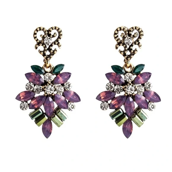 Any 2/$20! Vintage Look Lilac Flower Drop Stud Earrings - Picture 3 of 8